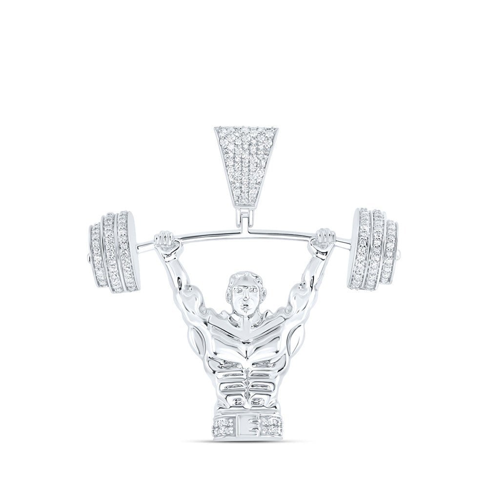 10kt White Gold Men's Round Diamond Weight Lifter Charm Pendant - 5/8 Cttw | Splendid Jewellery - Splendid Jewellery