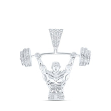Load image into Gallery viewer, 10kt White Gold Men's Round Diamond Weight Lifter Charm Pendant - 5/8 Cttw | Splendid Jewellery - Splendid Jewellery