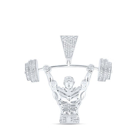 10kt White Gold Men's Round Diamond Weight Lifter Charm Pendant - 5/8 Cttw | Splendid Jewellery - Splendid Jewellery
