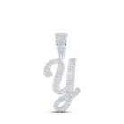 10kt White Gold Men's Round Diamond Y Initial Letter Charm Pendant - 7/8 Cttw | Splendid Jewellery - Splendid Jewellery