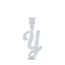 Load image into Gallery viewer, 10kt White Gold Men's Round Diamond Y Initial Letter Charm Pendant - 7/8 Cttw | Splendid Jewellery - Splendid Jewellery