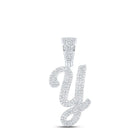 10kt White Gold Men's Round Diamond Y Initial Letter Charm Pendant - 7/8 Cttw | Splendid Jewellery - Splendid Jewellery