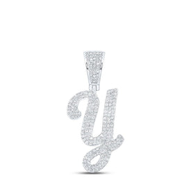 10kt White Gold Men's Round Diamond Y Initial Letter Charm Pendant - 7/8 Cttw | Splendid Jewellery - Splendid Jewellery