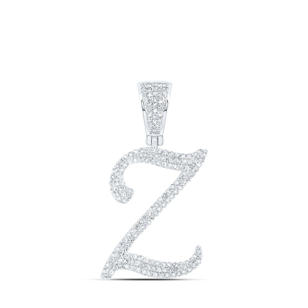 10kt White Gold Men's Round Diamond Z Initial Letter Charm Pendant - 7/8 Cttw | Splendid Jewellery - Splendid Jewellery