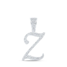 10kt White Gold Men's Round Diamond Z Initial Letter Charm Pendant - 7/8 Cttw | Splendid Jewellery - Splendid Jewellery
