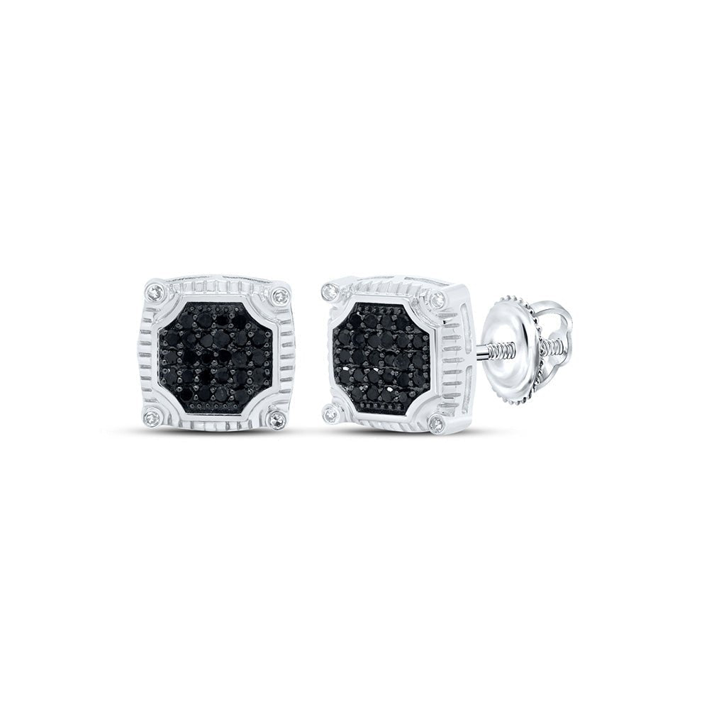 10kt White Gold Men's Square Black Diamond Earrings - 1/3 Cttw | Splendid Jewellery - Splendid Jewellery