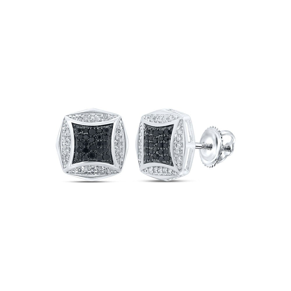 10kt White Gold Men's Square Black Diamond Earrings - 1/4 Cttw | Splendid Jewellery - Splendid Jewellery