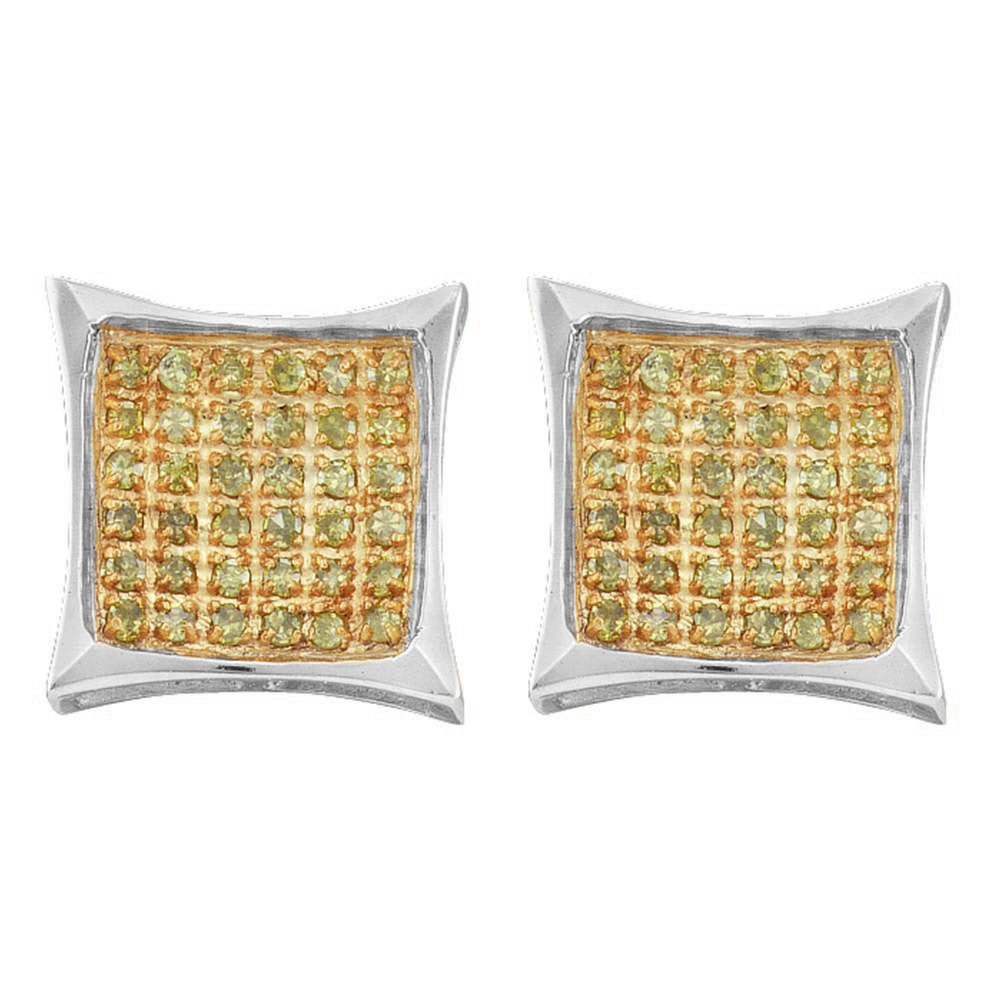 10kt White Gold Men's Square Diamond Earrings with Yellow Color Enhancement - Captivating Brilliance - Splendid Jewellery