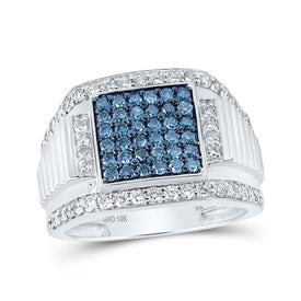 10kt White Gold Men's Square Ring with Blue Color Treated Diamond - Captivating 1 - 5/8 Cttw Jewelry - Splendid Jewellery