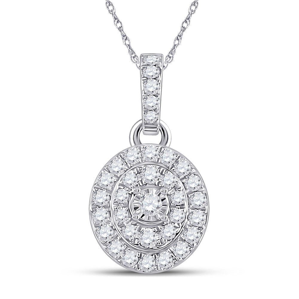 10kt White Gold Oval Diamond Cluster Pendant - A Mesmerizing Elegance - Splendid Jewellery