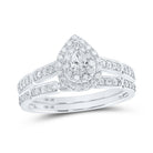 10kt White Gold Pear Diamond Halo Bridal Wedding Ring Band Set 3/8 Cttw | Enchanting Elegance - Splendid Jewellery