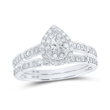 Load image into Gallery viewer, 10kt White Gold Pear Diamond Halo Bridal Wedding Ring Band Set 3/8 Cttw | Enchanting Elegance - Splendid Jewellery