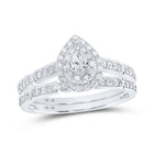 10kt White Gold Pear Diamond Halo Bridal Wedding Ring Band Set 3/8 Cttw | Enchanting Elegance - Splendid Jewellery