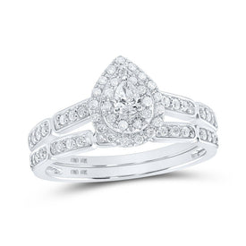 10kt White Gold Pear Diamond Halo Bridal Wedding Ring Band Set 3/8 Cttw | Enchanting Elegance - Splendid Jewellery