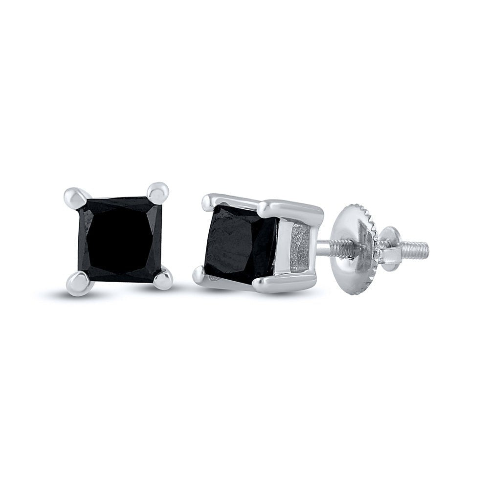 10kt White Gold Princess Black Diamond Solitaire Earrings - Captivating Elegance - Splendid Jewellery