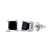 Load image into Gallery viewer, 10kt White Gold Princess Black Diamond Solitaire Earrings - Captivating Elegance - Splendid Jewellery