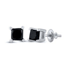 10kt White Gold Princess Black Diamond Solitaire Earrings - Captivating Elegance - Splendid Jewellery