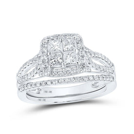 10kt White Gold Princess Diamond Bridal Wedding Ring Band Set - A Majestic Affair - Splendid Jewellery