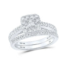10kt White Gold Princess Diamond Halo Bridal Wedding Ring Band Set - A Mesmerizing Promise of Forever - Splendid Jewellery