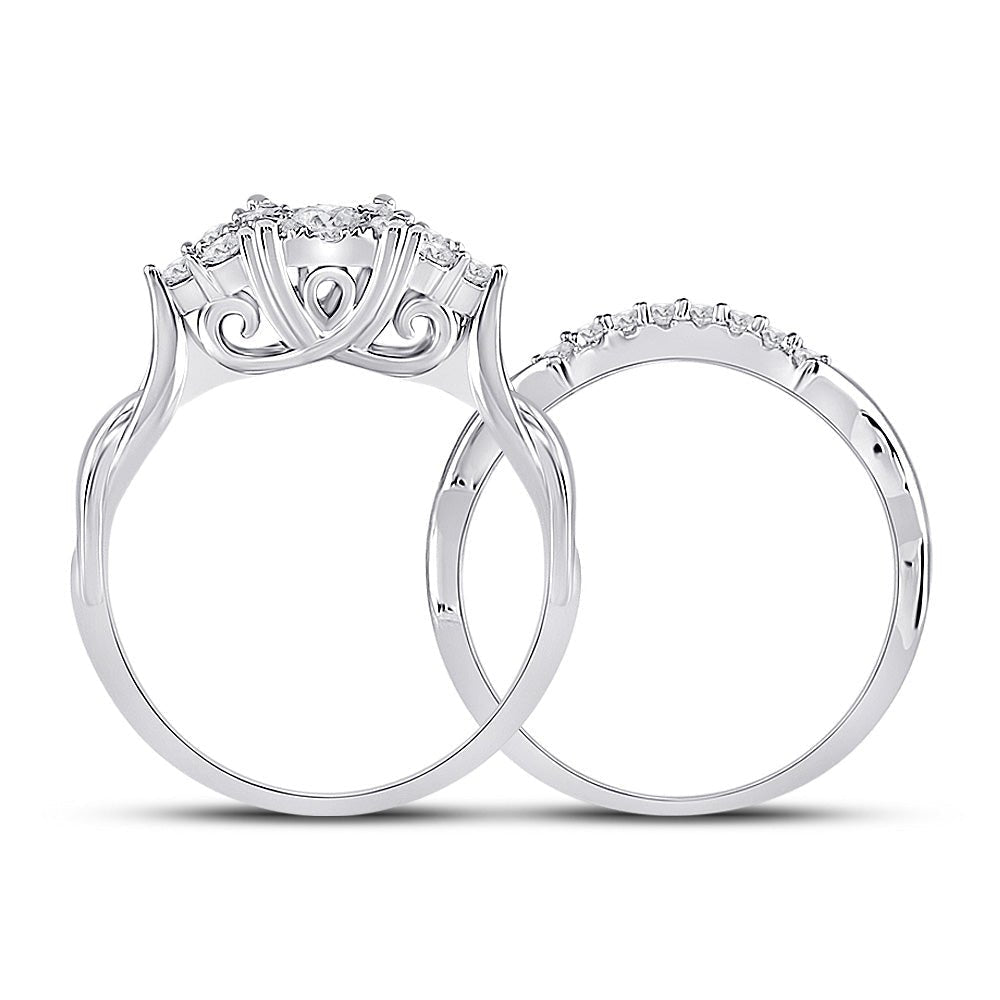 10kt White Gold Radiant Brilliance Wedding Ring Band Set - Splendid Jewellery