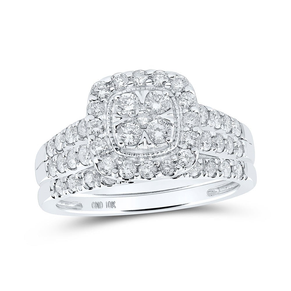 10kt White Gold Radiant Love Diamond Wedding Ring Band Set 1 Cttw - Splendid Jewellery