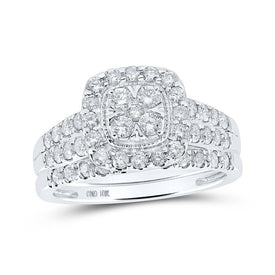 10kt White Gold Radiant Love Diamond Wedding Ring Band Set 1 Cttw - Splendid Jewellery