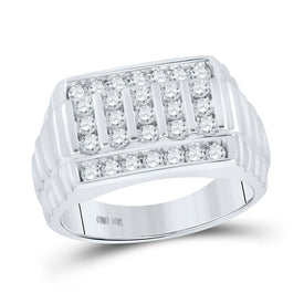 10kt White Gold Ribbed Diamond Men's Fashion Ring - 1 Cttw - Splendid Jewellery