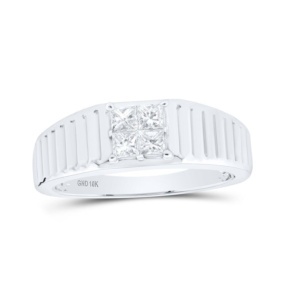 10kt White Gold Ribbed Shank Band Ring with Princess Cut Diamonds - 1/2 Cttw | Splendid Jewellery - Splendid Jewellery