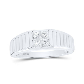 10kt White Gold Ribbed Shank Band Ring with Princess Cut Diamonds - 1/2 Cttw | Splendid Jewellery - Splendid Jewellery