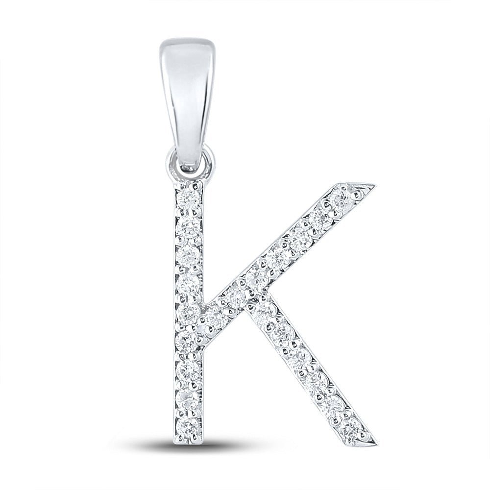 10kt White Gold Round Diamond Initial K Letter Pendant - Splendid Jewellery