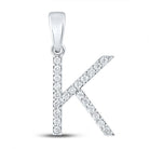 10kt White Gold Round Diamond Initial K Letter Pendant - Splendid Jewellery