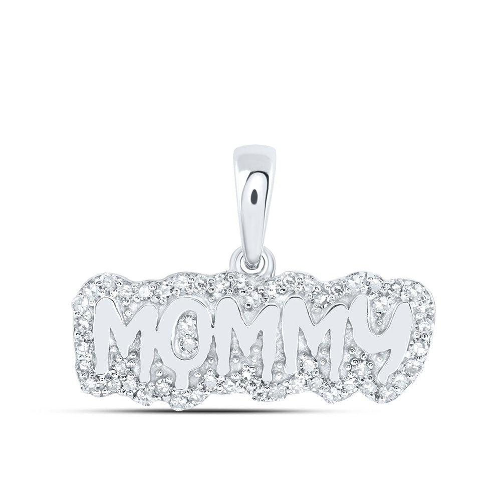 10kt White Gold Round Diamond MOMMY Mom Pendant - A Symbol of Eternal Love and Affection - Splendid Jewellery