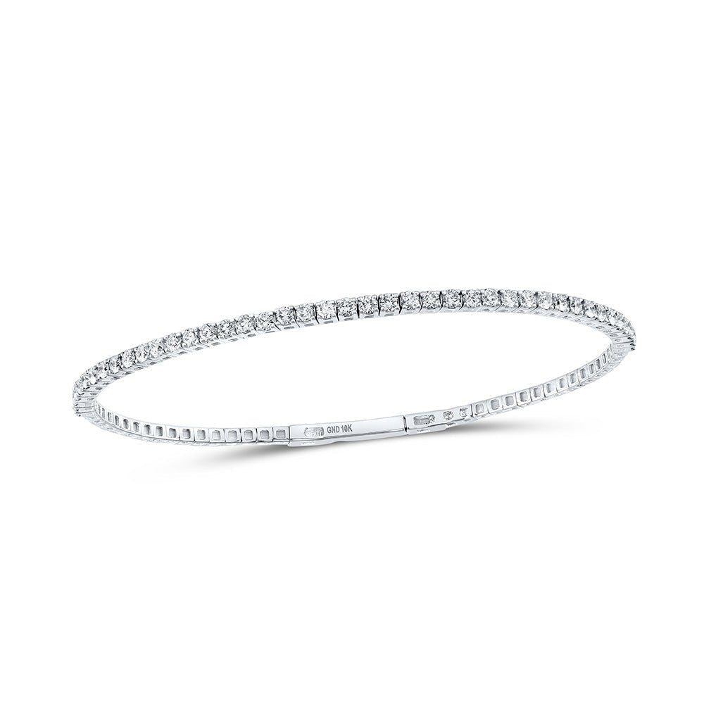 10kt White Gold Sparkling Diamond Bangle Bracelet - Elegant Flexi - Row Design, 1 - 1/4 Cttw - Splendid Jewellery