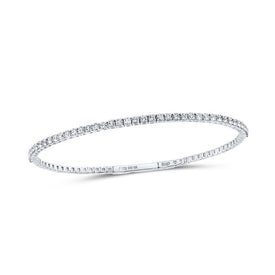 10kt White Gold Sparkling Diamond Bangle Bracelet - Elegant Flexi - Row Design, 1 - 1/4 Cttw - Splendid Jewellery
