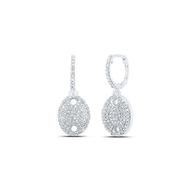 10kt White Gold Sparkling Diamond Oval Dangle Earrings - Splendid Jewellery