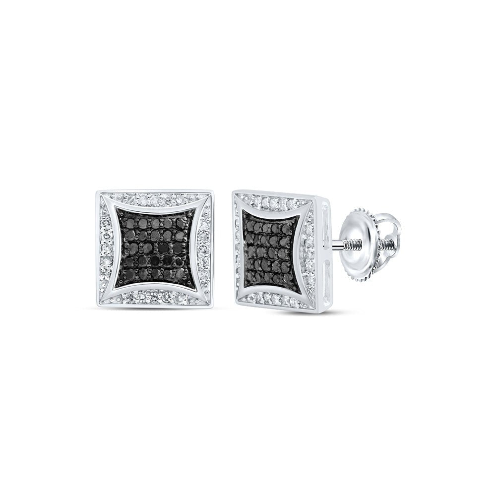 10kt White Gold Square Black Diamond Earrings - Bold and Brilliant Men's Jewelry - Splendid Jewellery