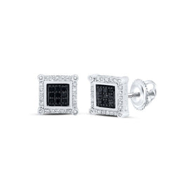 10kt White Gold Square Black Diamond Men's Earrings - 1/4 Cttw, Splendid Jewellery - Splendid Jewellery