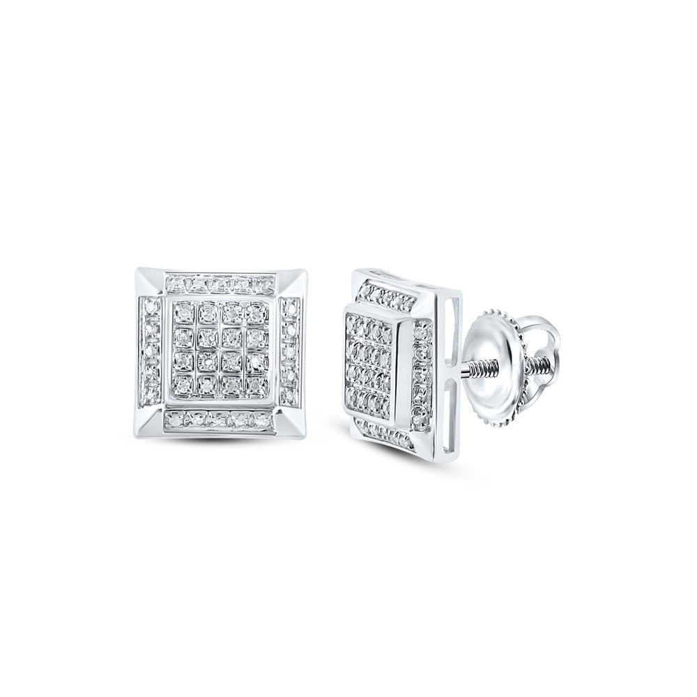 10kt White Gold Square Diamond Earrings for Men - Dazzling 1/5 Ct.t.w. Round Diamond Studs - Splendid Jewellery
