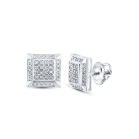 10kt White Gold Square Diamond Earrings for Men - Dazzling 1/5 Ct.t.w. Round Diamond Studs - Splendid Jewellery