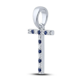 10kt White Gold T - Shaped Sapphire and Diamond Initial Pendant - Splendid Jewellery