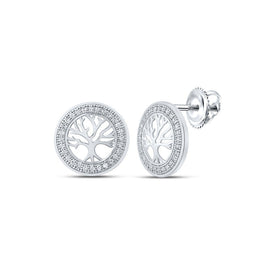 10kt White Gold Tree of Life Circle Earrings with Sparkling Diamonds - Splendid Jewellery