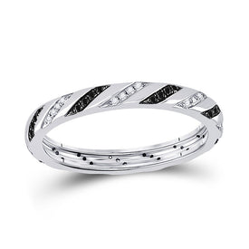 10kt White Gold Women's Round Black Color Enhanced Diamond Eternity Ring - The Mesmerizing Noir Eternity - Splendid Jewellery