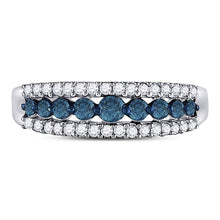 Load image into Gallery viewer, 10kt White Gold Womens Round Blue Color Enhanced Diamond Band Ring 1/2 Cttw | Oceanic Elegance Diamond Band Front view from the 10Kt White Gold Womens Round Blue Color Enhanced Diamond Band Ring 1 2 Cttwpin93561 collection by Splendid Jewellery