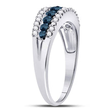 Load image into Gallery viewer, 10kt White Gold Womens Round Blue Color Enhanced Diamond Band Ring 1/2 Cttw | Oceanic Elegance Diamond Band Side 2 view from the 10Kt White Gold Womens Round Blue Color Enhanced Diamond Band Ring 1 2 Cttwpin93561 collection by Splendid Jewellery