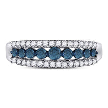 Load image into Gallery viewer, 10kt White Gold Womens Round Blue Color Enhanced Diamond Band Ring 1/2 Cttw | Oceanic Elegance Diamond Band - Splendid Jewellery
