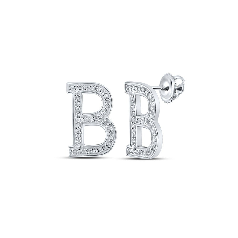 10kt White Gold Womens Round Diamond B Initial Letter Earrings 1/6 Cttw | Personalized Brilliance - Splendid Jewellery