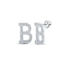 Load image into Gallery viewer, 10kt White Gold Womens Round Diamond B Initial Letter Earrings 1/6 Cttw | Personalized Brilliance - Splendid Jewellery