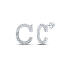 Load image into Gallery viewer, 10kt White Gold Womens Round Diamond C Initial Letter Earrings 1/8 Cttw - Sparkling Sophistication - Splendid Jewellery