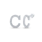 10kt White Gold Womens Round Diamond C Initial Letter Earrings 1/8 Cttw - Sparkling Sophistication - Splendid Jewellery