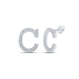 10kt White Gold Womens Round Diamond C Initial Letter Earrings 1/8 Cttw - Sparkling Sophistication - Splendid Jewellery